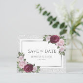 Faire-part de mariage rose burgundy argent (Debout devant)