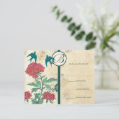 Faire-part de mariage Rose Cabbage Damask Oiseaux  (Debout devant)