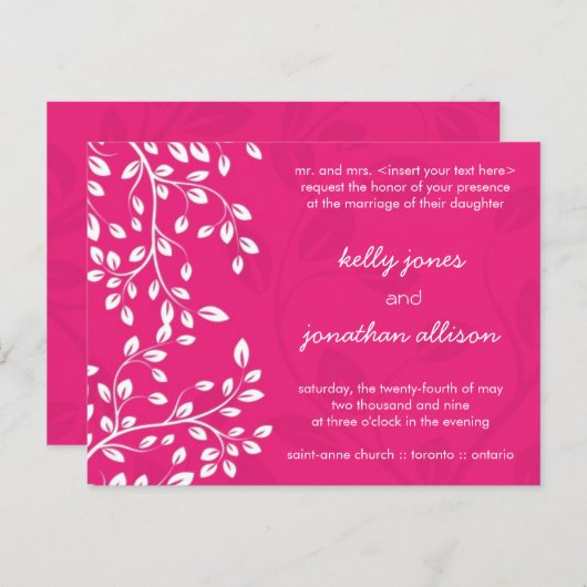 Faire-part de mariage rose chaud classique (Devant / Derrière)