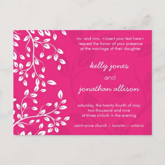 Faire-part de mariage rose chaud classique (Devant)