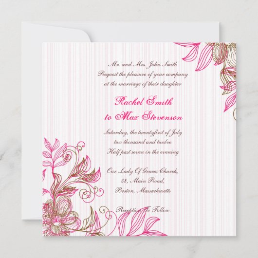 Faire-part de mariage rose chaud et Brown (Devant)