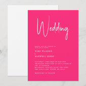 Faire-part de mariage rose chaud moderne sans pare (Devant / Derrière)