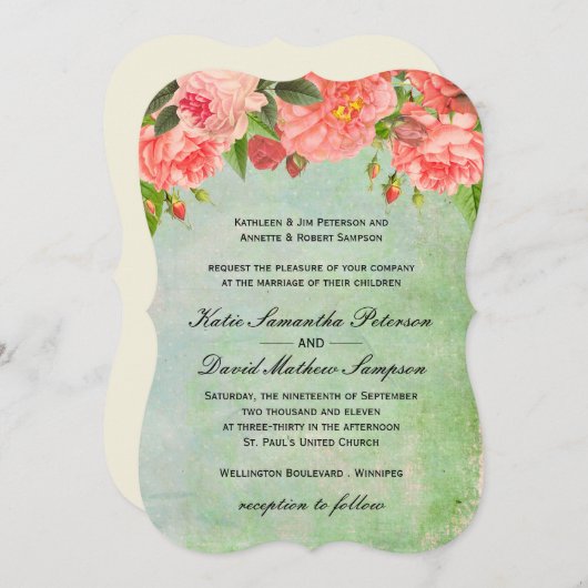 Faire-part de mariage rose chic minable de roses (Devant / Derrière)