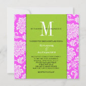 Faire-part de mariage rose Damas vert Monogramme (Devant)