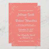 Faire-part de mariage rose de corail simple et (Devant / Derrière)