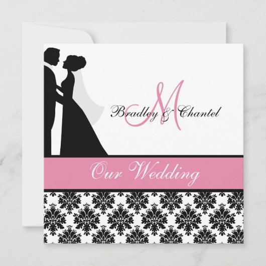 Faire-part de mariage rose de couples de mariage (Devant)