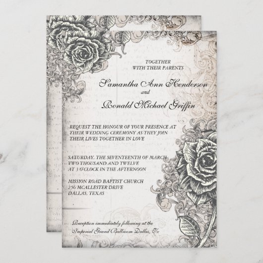 Faire-part de mariage rose de cru (Devant / Derrière)