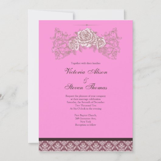 Faire-part de mariage rose de cru (Devant)