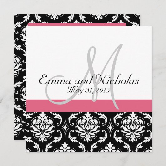 Faire-part de mariage rose de monogramme de (Devant / Derrière)