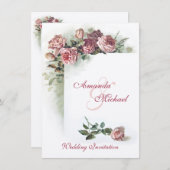 Faire-part de mariage rose de roses (Devant / Derrière)