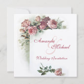 Faire-part de mariage rose de roses (Devant)