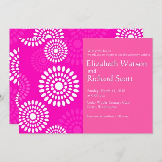 Faire-part de mariage rose d'été (Devant / Derrière)