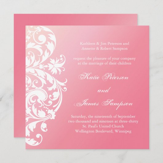 Faire-part de mariage rose d'Ombre (Devant / Derrière)