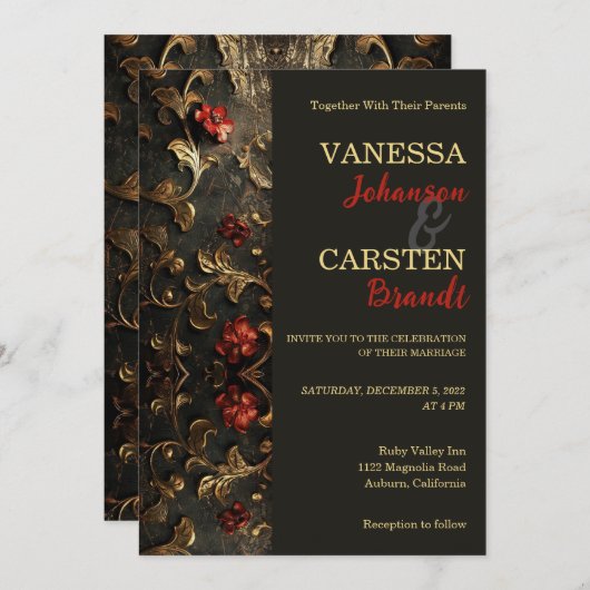 Faire-part de mariage Rose doré (Devant / Derrière)