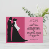 Faire-part de mariage rose double à conserver (Debout devant)