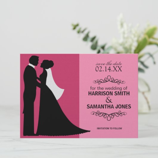 Faire-part de mariage Rose Double à Sauvegarder (Debout devant)