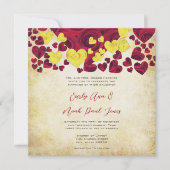 Faire-part de mariage Rose du coeur jaune et rouge (Devant)