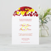 Faire-part de mariage Rose du coeur jaune et rouge (Debout devant)