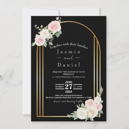 Faire-part de mariage Rose Et Blanc De Fleurs Dusk (Devant)