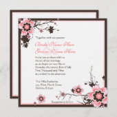 Faire-part de mariage rose et Brown en fleurs de c (Devant / Derrière)