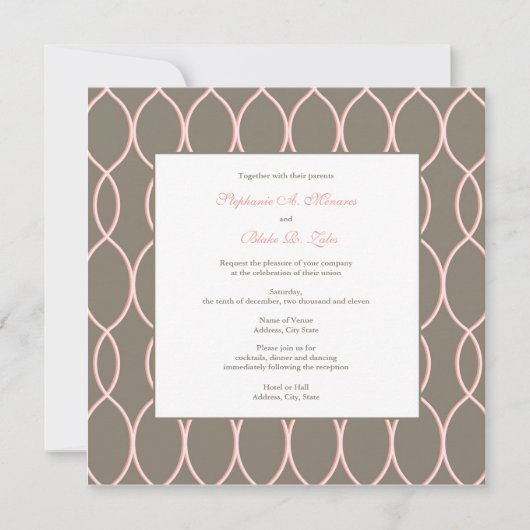 Faire-part de mariage - rose et brun de monogramme (Devant)