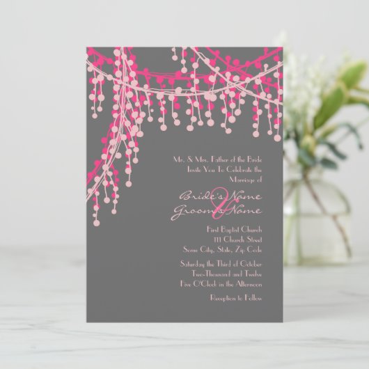 Faire-part de mariage rose et gris (Debout devant)