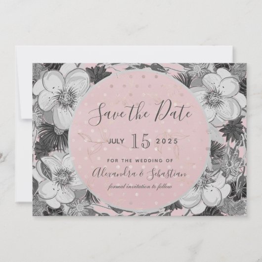 Faire-part de mariage rose et gris à conserver (Devant)