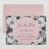 Faire-part de mariage rose et gris à conserver (Devant / Derrière)