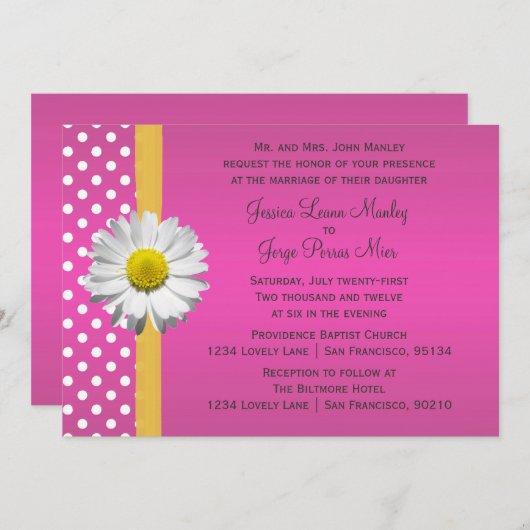 Faire-part de mariage rose et jaune (Devant / Derrière)