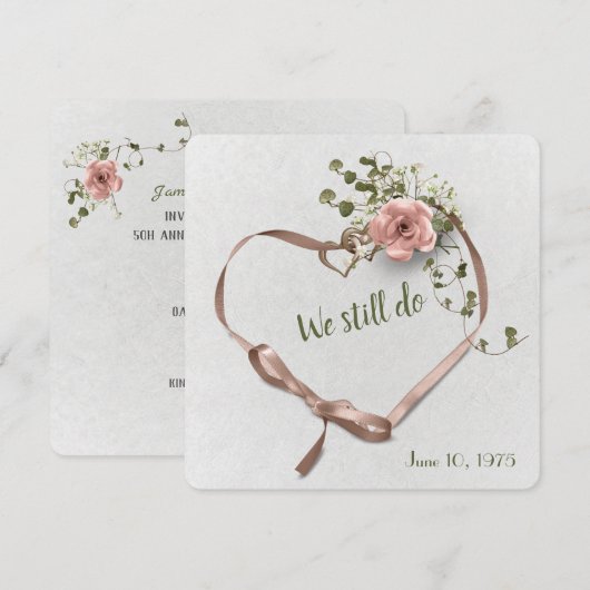 faire-part de mariage rose et lierre (Devant / Derrière)