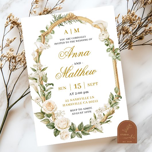 Faire-part de mariage Rose et Lys Blanc