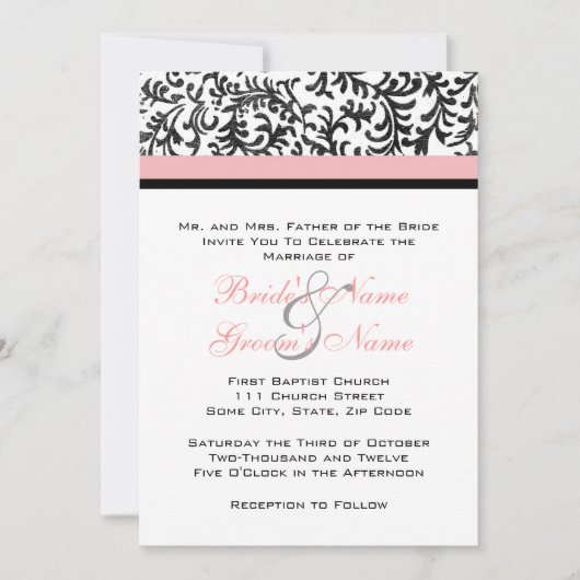 Faire-part de mariage rose et noir (Devant)