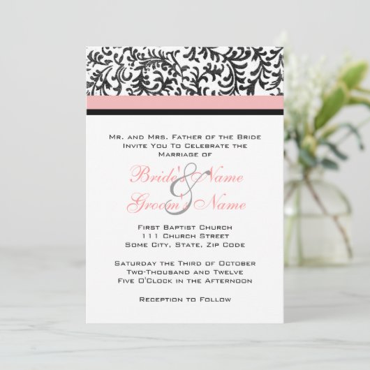 Faire-part de mariage rose et noir (Debout devant)