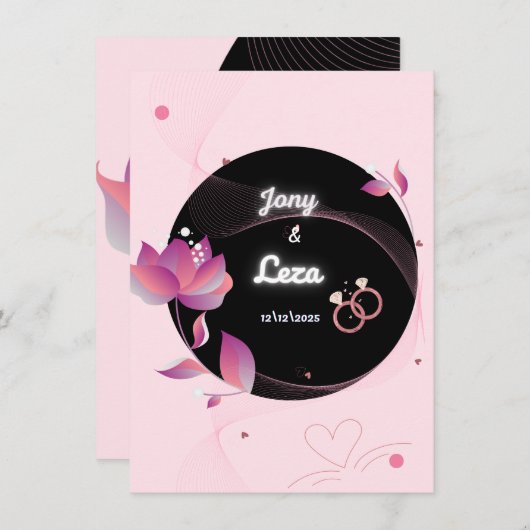 Faire-part de mariage rose et noir (Devant / Derrière)