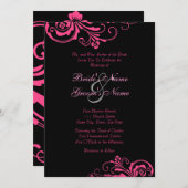 Faire-part de mariage rose et noir chic (Devant / Derrière)
