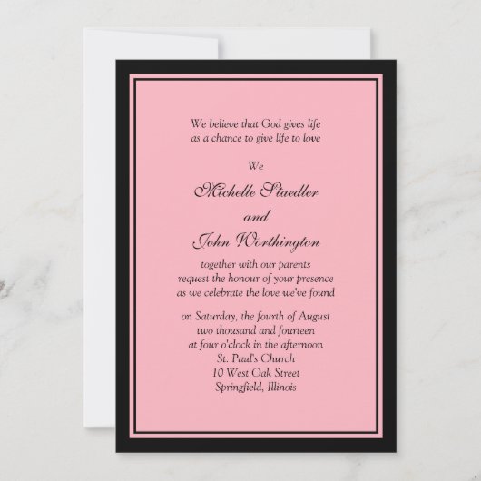 Faire-part de mariage rose et noir simple (Devant)