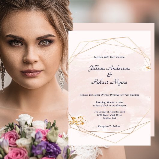 Faire-part de mariage rose et or