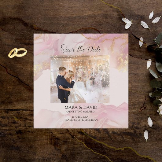 Faire-part de mariage rose et or à l'aquarelle Ser