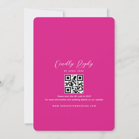 Faire-part de mariage rose et orange avec code QR (Dos)