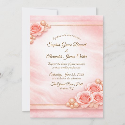 Faire-part de mariage rose et perle (Devant)