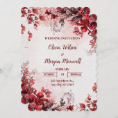 Faire-part de mariage rose et rouge (Devant / Derrière)