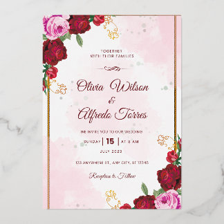 Faire-part de mariage rose et rouge élégant