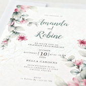 Faire-part de mariage rose et vert sauge