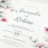 Faire-part de mariage rose et vert sauge