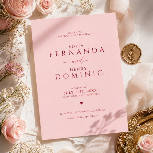 Faire-part de mariage Rose Fardé avec Typographie 