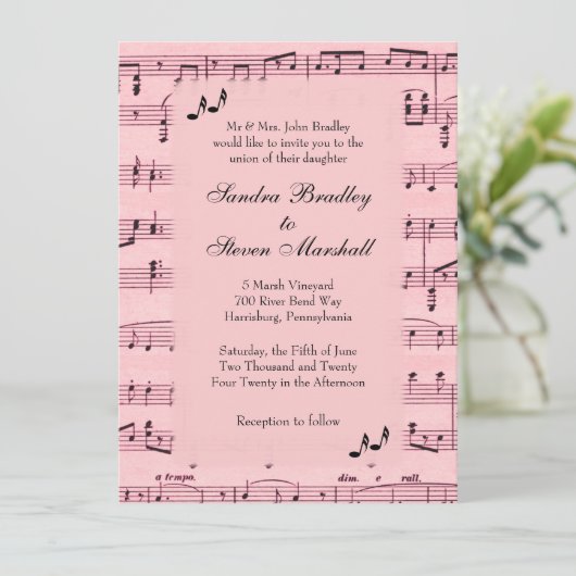 Faire-part de mariage rose feuille (Debout devant)