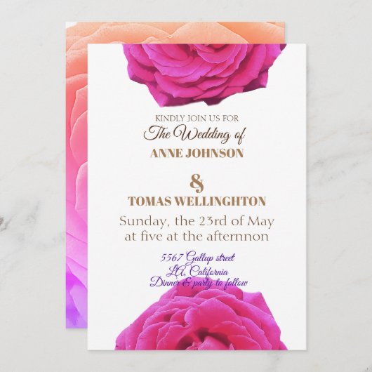 Faire-part de mariage Rose Fleurs (Devant / Derrière)