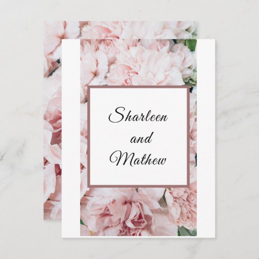 Faire-part de mariage rose floral (Devant / Derrière)