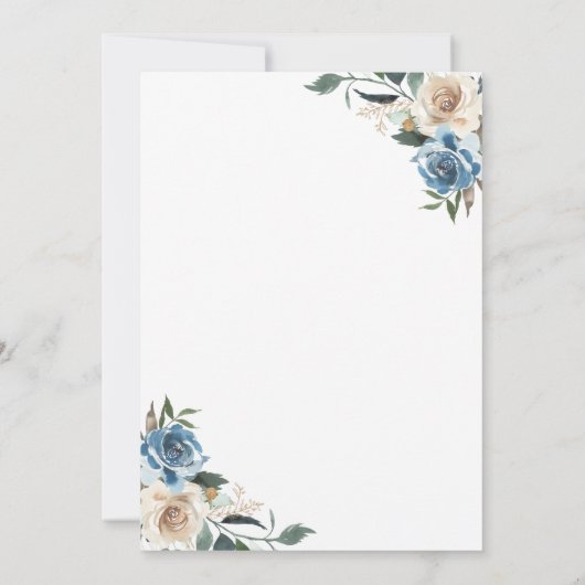Faire-part de mariage rose floral bleu poussiéreux (Dos)