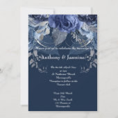 Faire-part de mariage ROSE FLORAL ELEGANT NAVY (Devant)